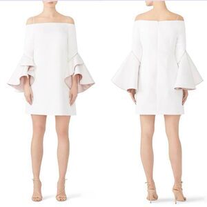 NHA KHANH Addison Dress Women 0 Ivory Off Shoulder Mini Bell Sleeves Pink Trim